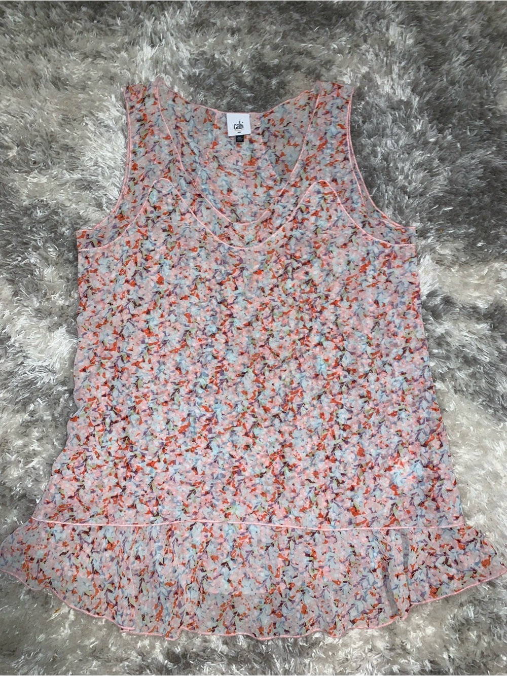 CAbi Pink Multi-Color Floral Ruffle Hem Tank